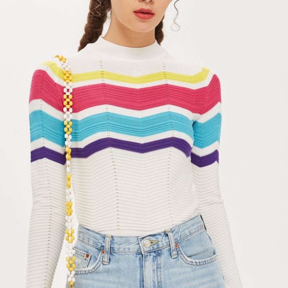 Topshop rainbow knit long sleeve top sweater XS